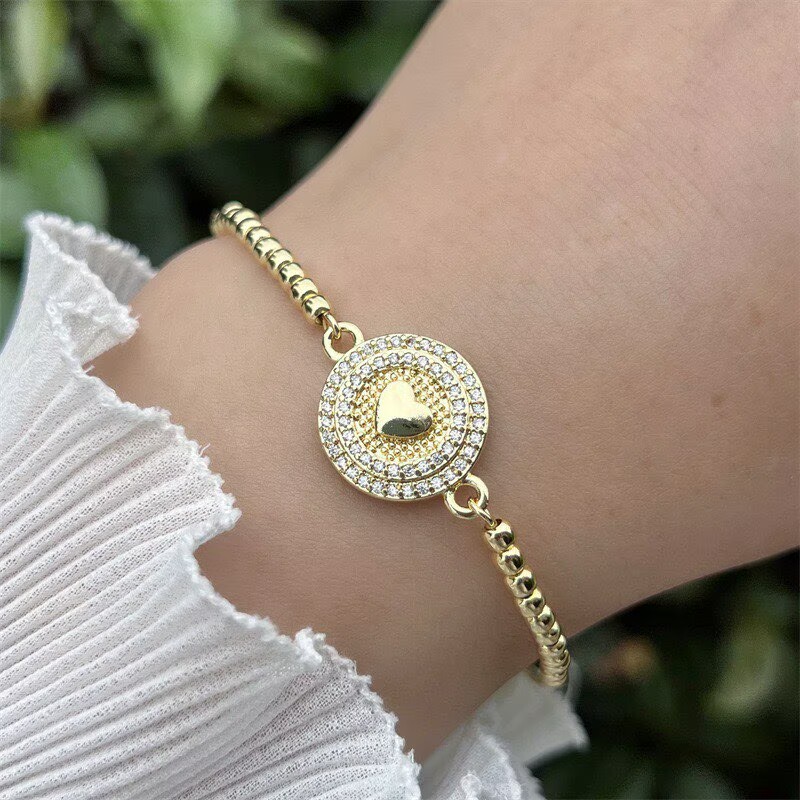Geometric Electroplated Copper Bracelet For Women With 18K Real Gold Plated PVD Coating And Zircon Inlay, Featuring Slider Chain 5