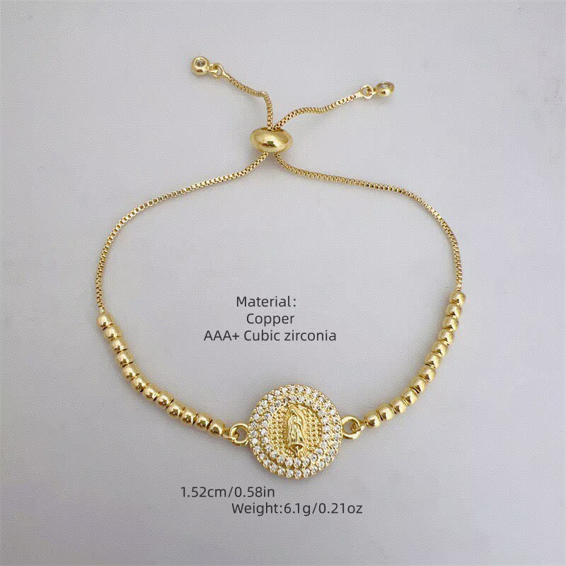 Geometric Electroplated Copper Bracelet For Women With 18K Real Gold Plated PVD Coating And Zircon Inlay, Featuring Slider Chain 6