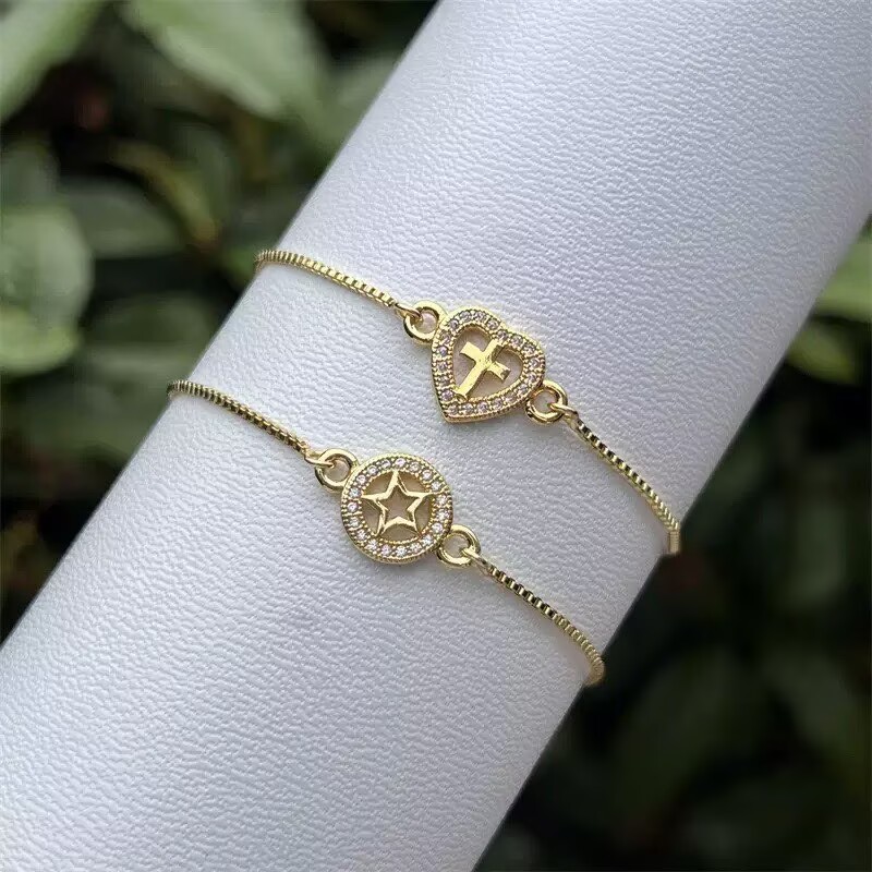 Geometric Electroplated Copper Bracelet For Women With 18K Real Gold Plated PVD Coating And Zircon Inlay, Featuring Slider Chain 2