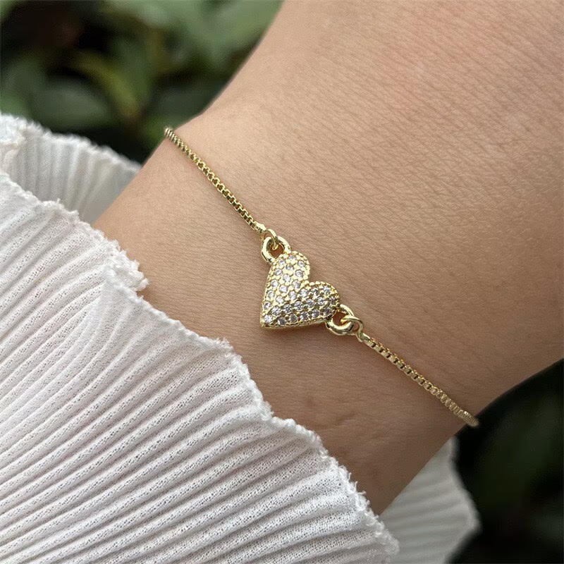 Geometric Electroplated Copper Bracelet For Women With 18K Real Gold Plated PVD Coating And Zircon Inlay, Featuring Slider Chain 8