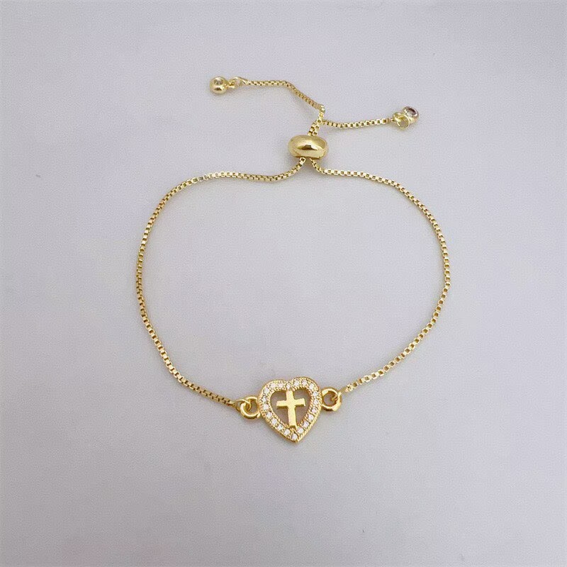 Geometric Electroplated Copper Bracelet For Women With 18K Real Gold Plated PVD Coating And Zircon Inlay, Featuring Slider Chain 10