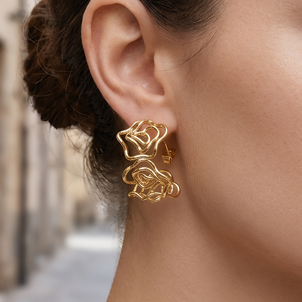 Geometric Electroplated Copper Earrings For Women With 0.03µm 18K Real Gold Plated Coating, Stylish Stud Earrings 3