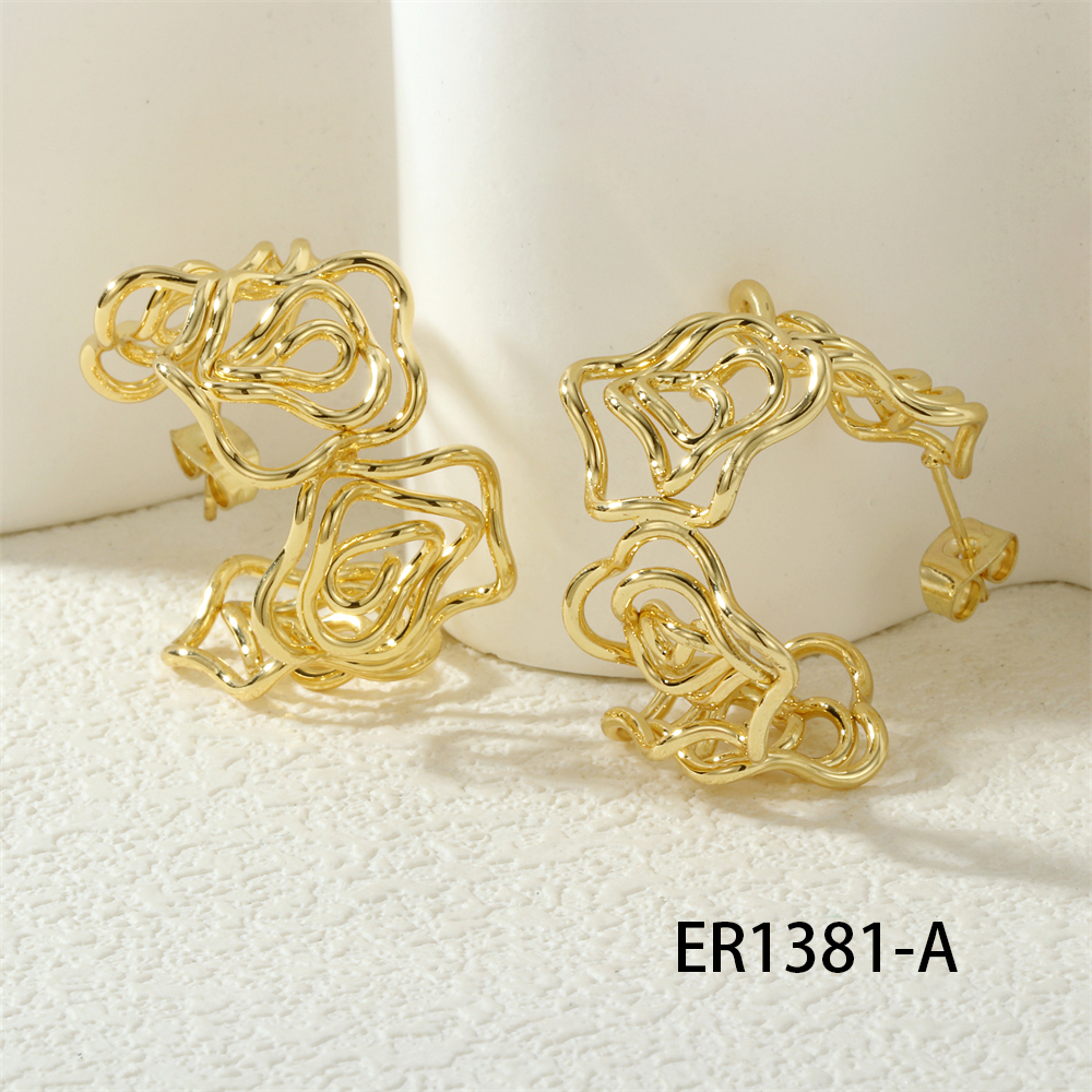 Geometric Electroplated Copper Earrings For Women With 0.03µm 18K Real Gold Plated Coating, Stylish Stud Earrings 4