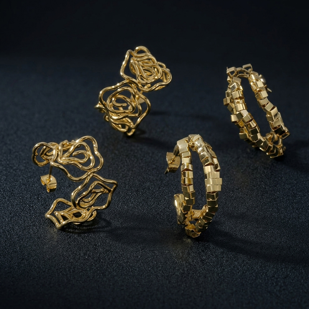 Geometric Electroplated Copper Earrings For Women With 0.03µm 18K Real Gold Plated Coating, Stylish Stud Earrings 7