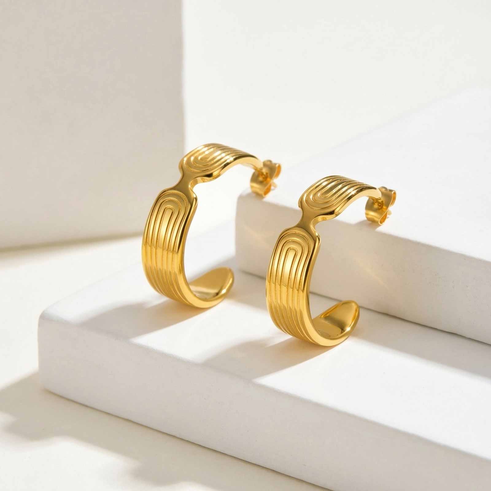Geometric Electroplated Earrings For Women In 201 Stainless Steel With 18K Real Gold PVD Coated Plating And 0.03µm Thickness 2