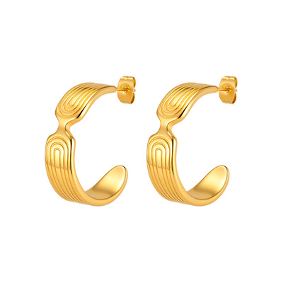 Geometric Electroplated Earrings For Women In 201 Stainless Steel With 18K Real Gold PVD Coated Plating And 0.03µm Thickness 3
