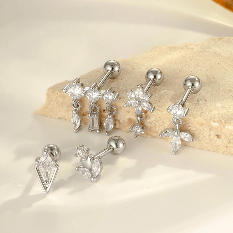 Geometric Electroplated Stud Earrings For Women In Copper With 18K Real Gold Water Plating And Zircon Inlay 3