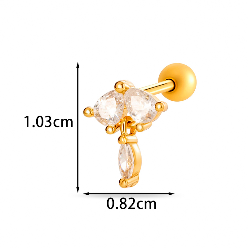 Geometric Electroplated Stud Earrings For Women In Copper With 18K Real Gold Water Plating And Zircon Inlay 6