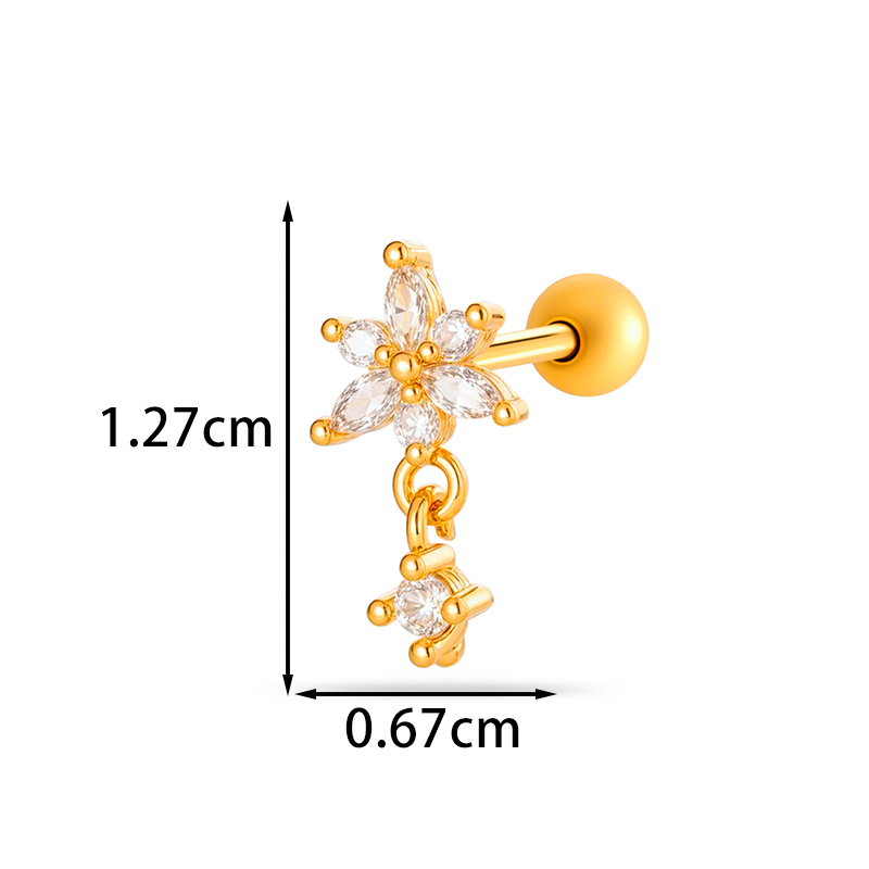 Geometric Electroplated Stud Earrings For Women In Copper With 18K Real Gold Water Plating And Zircon Inlay 7