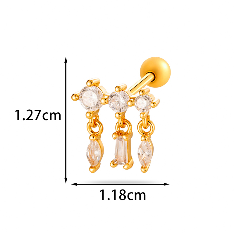 Geometric Electroplated Stud Earrings For Women In Copper With 18K Real Gold Water Plating And Zircon Inlay 10