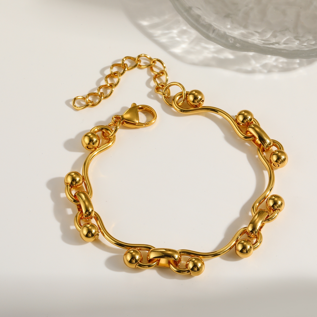 Geometric Electroplated Women's Bracelets In 304 Stainless Steel With 18K Gold PVD Coating, Zircon Inlay, Paperclip Chain 4