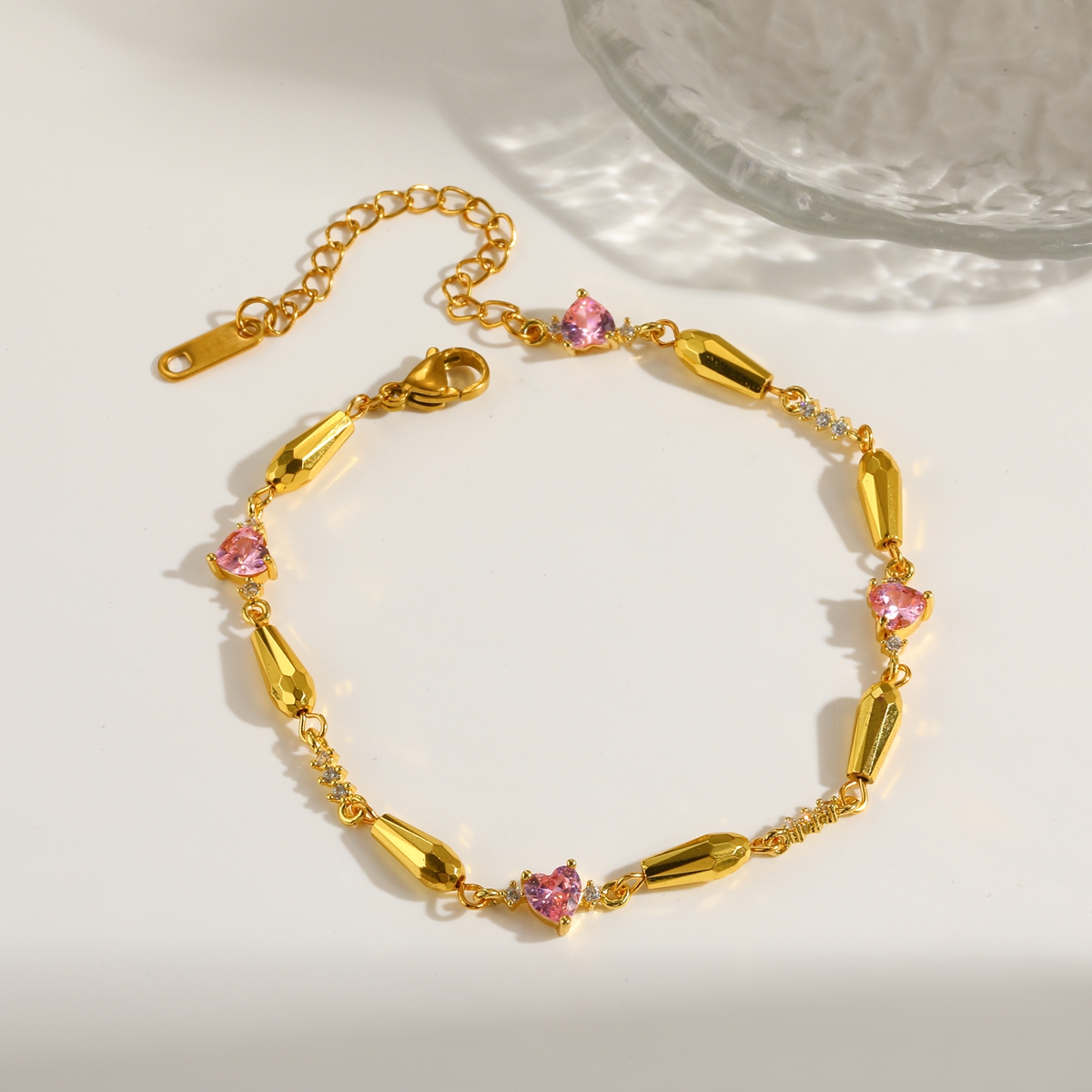 Geometric Electroplated Women's Bracelets In 304 Stainless Steel With 18K Gold PVD Coating, Zircon Inlay, Paperclip Chain 5