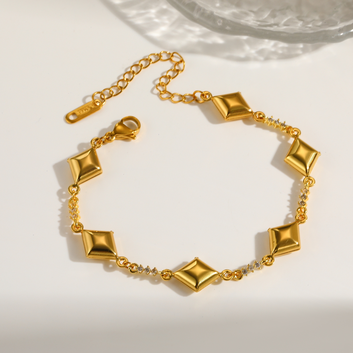 Geometric Electroplated Women's Bracelets In 304 Stainless Steel With 18K Gold PVD Coating, Zircon Inlay, Paperclip Chain 6