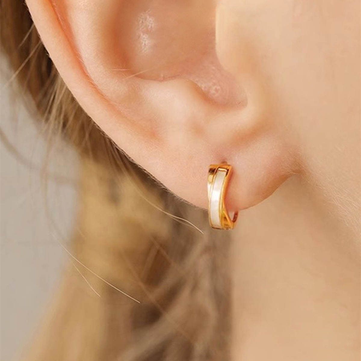 Geometric Enamel Earrings In Copper With KC Golden Water Plating Featuring 0.03µm Thick Coating 3