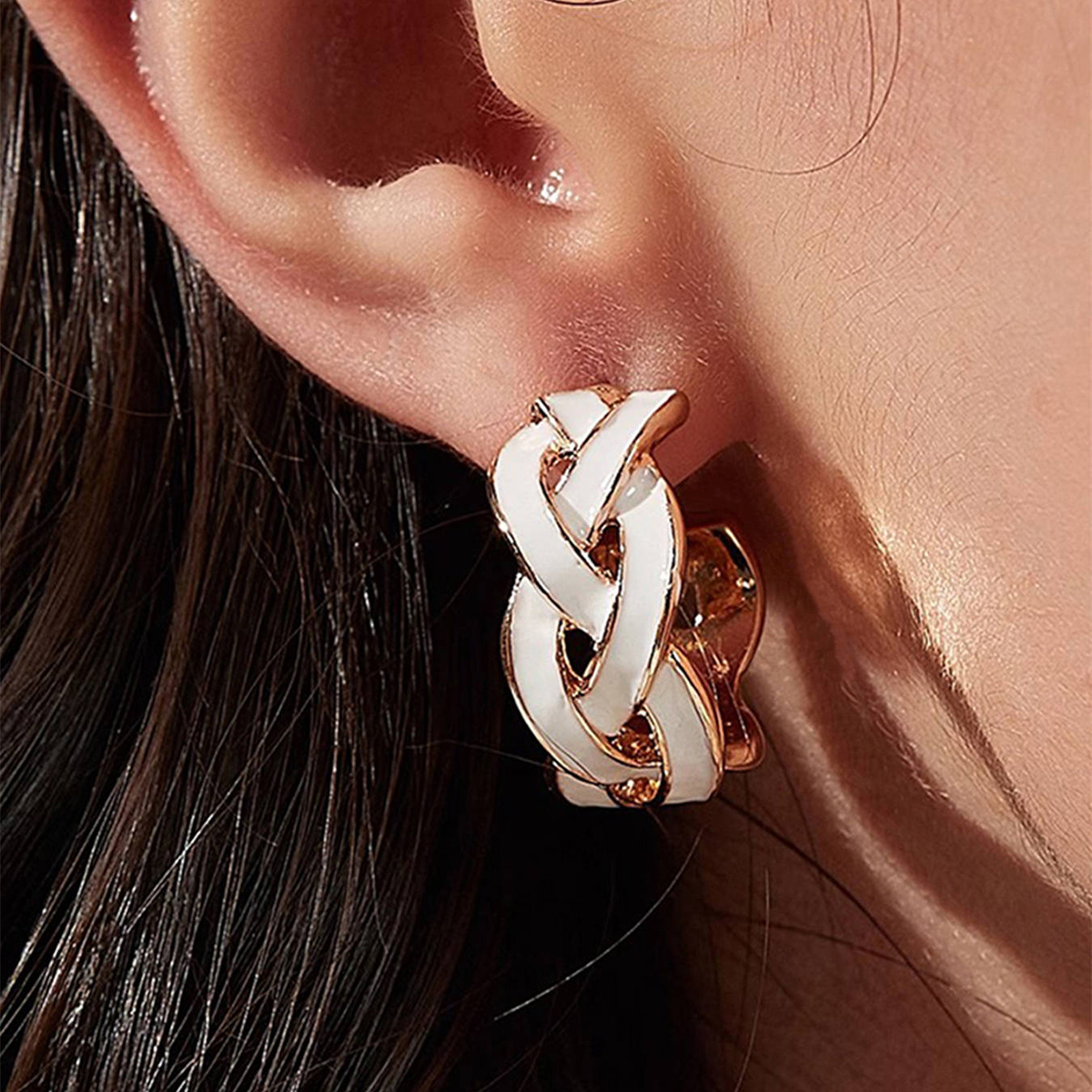 Geometric Enamel Earrings For Women In Copper With KC Golden Water Plating And 0.03µm Thick Coating