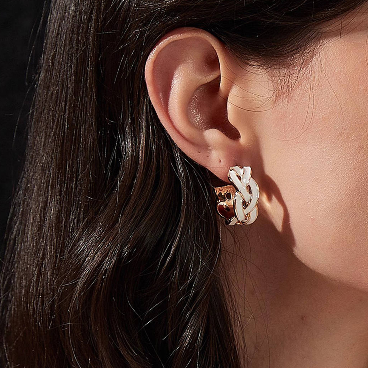 Geometric Enamel Earrings For Women In Copper With KC Golden Water Plating And 0.03µm Thick Coating 4