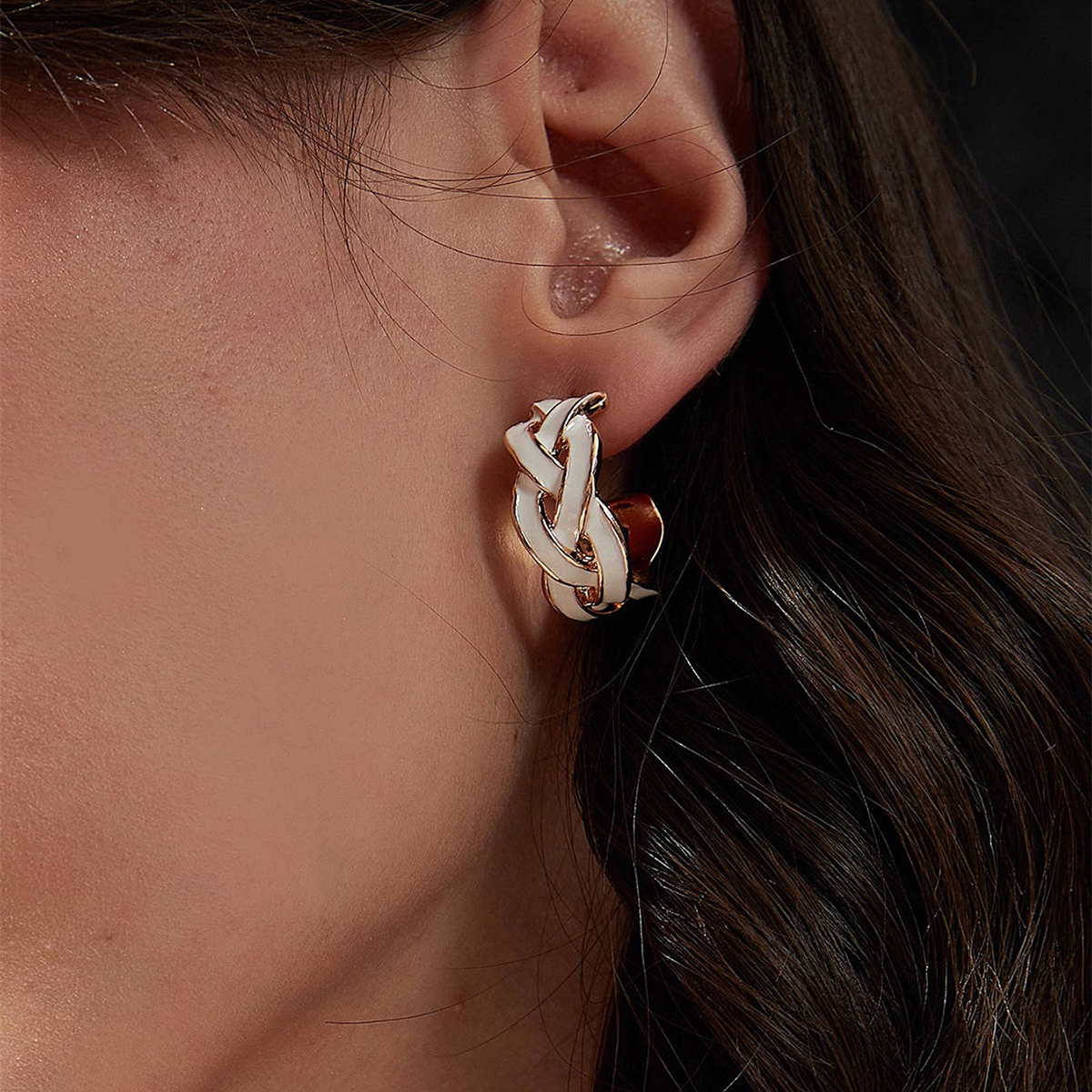 Geometric Enamel Earrings For Women In Copper With KC Golden Water Plating And 0.03µm Thick Coating 5