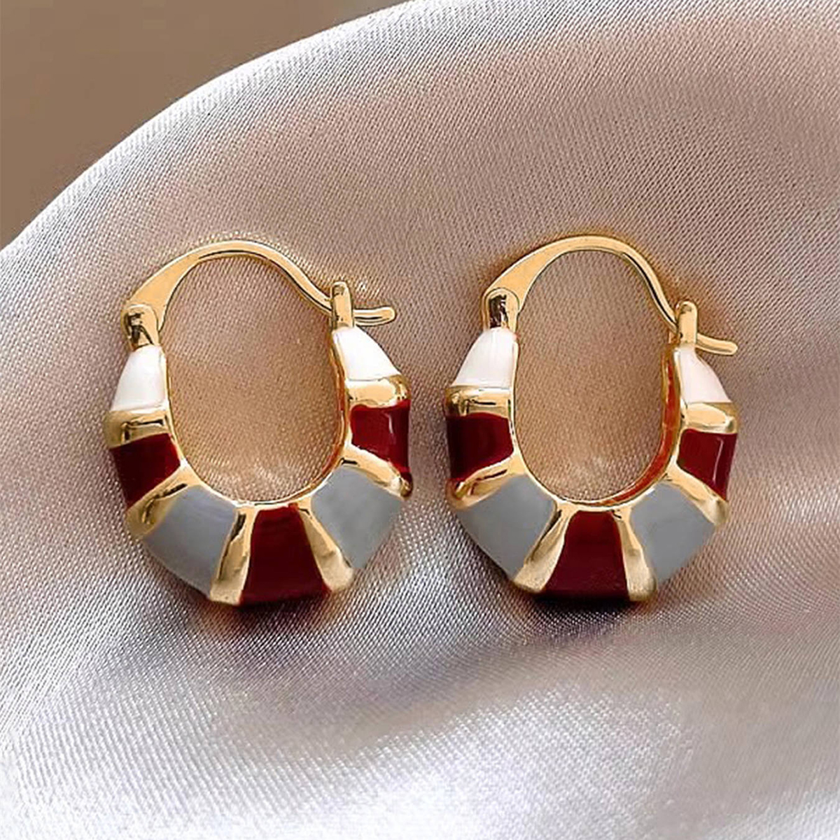 Geometric Enamel Earrings For Women With 0.03µm KC Golden Plated Copper Featuring Water Plating Process