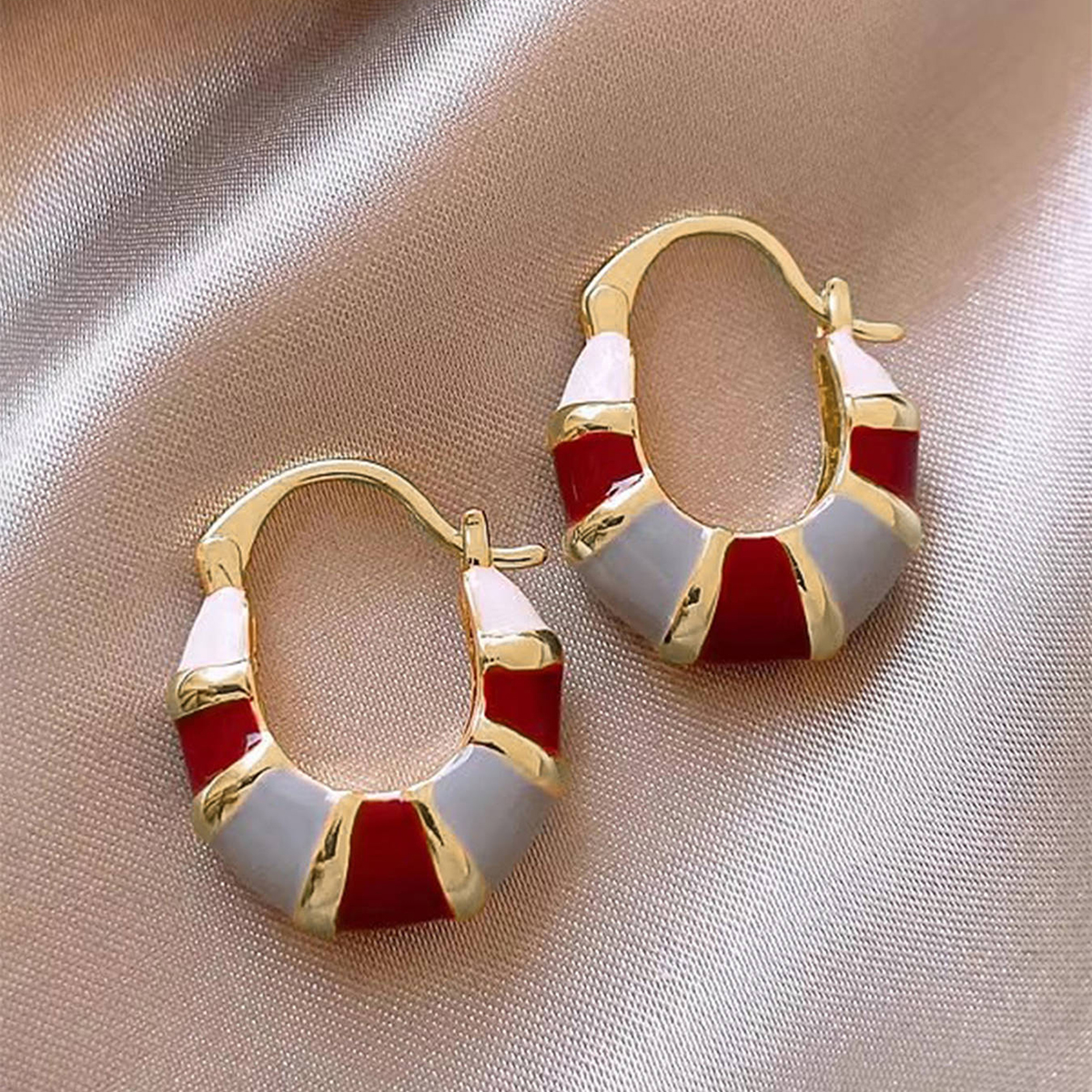 Geometric Enamel Earrings For Women With 0.03µm KC Golden Plated Copper Featuring Water Plating Process 2