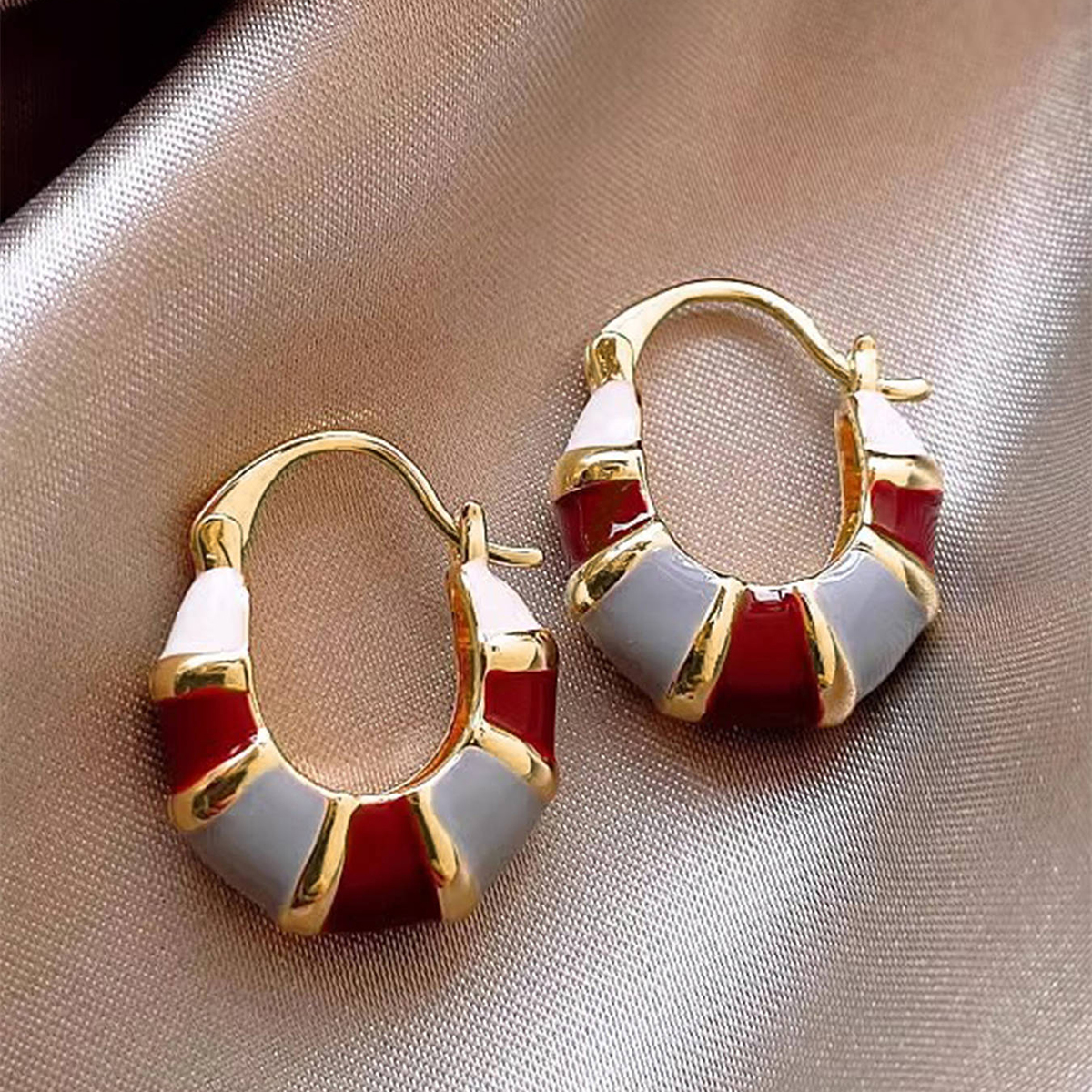 Geometric Enamel Earrings For Women With 0.03µm KC Golden Plated Copper Featuring Water Plating Process 5