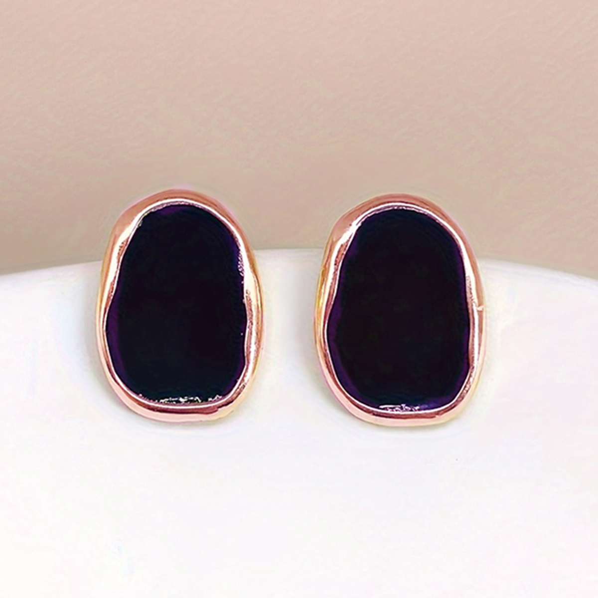Geometric Enamel Stud Earrings For Women In Copper With KC Golden Water Plating And 0.03µm Thickness