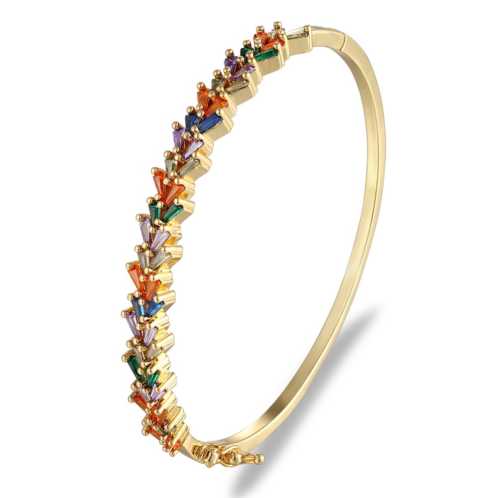 Geometric Gold Bangle For Women In 18K Real Gold Plated Copper Featuring Electroplated Finish With Zircon Inlay 5