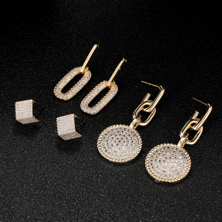 Geometric Earrings For Women In 14K Real Gold Plated Copper Featuring Zircon Inlay