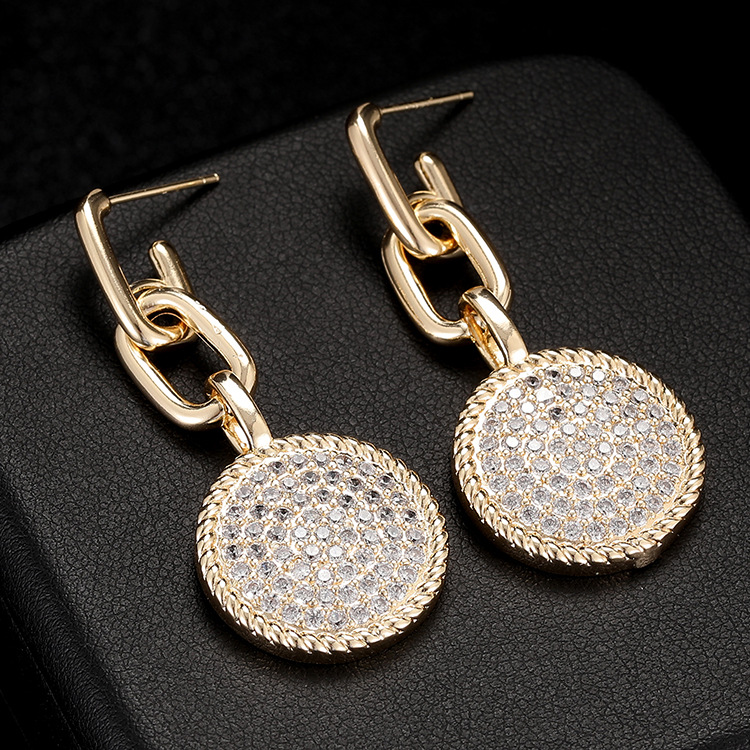 Geometric Earrings For Women In 14K Real Gold Plated Copper Featuring Zircon Inlay 2