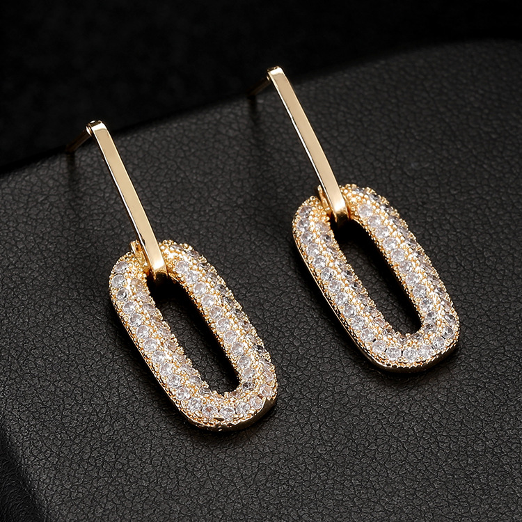 Geometric Earrings For Women In 14K Real Gold Plated Copper Featuring Zircon Inlay 3