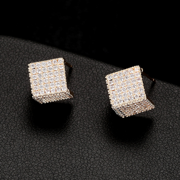 Geometric Earrings For Women In 14K Real Gold Plated Copper Featuring Zircon Inlay 4