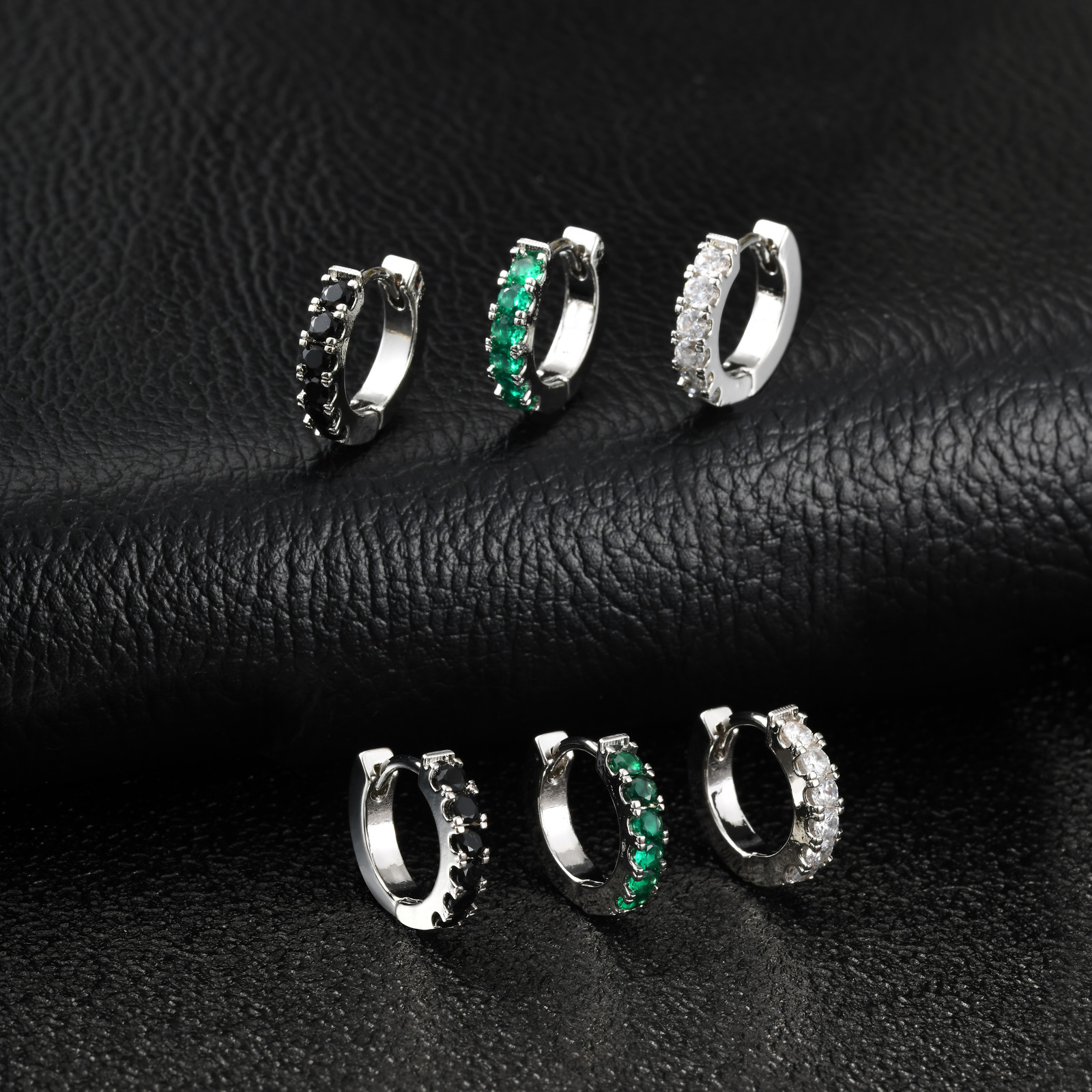 Geometric Hoop Earrings For Women With Claw Setting, Platinum-Plated Copper Featuring Zircon Inlay And Water Plating