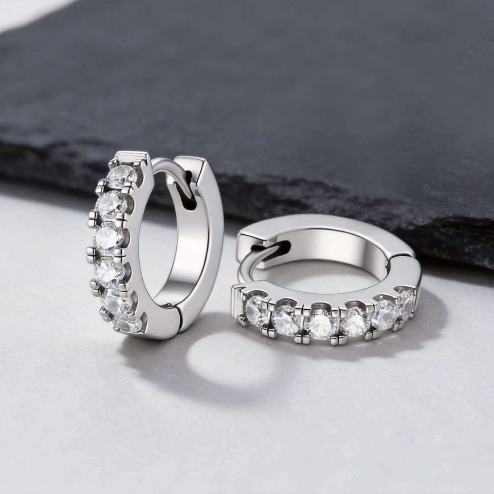 Geometric Hoop Earrings For Women With Claw Setting, Platinum-Plated Copper Featuring Zircon Inlay And Water Plating 9