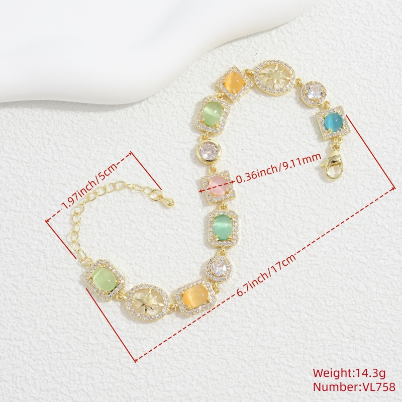 Geometric Inlay Bracelets In Copper With 18K Real Gold Plated Water Plating And 0.03µm Thickness Featuring Zircon And Splicing Chain 3