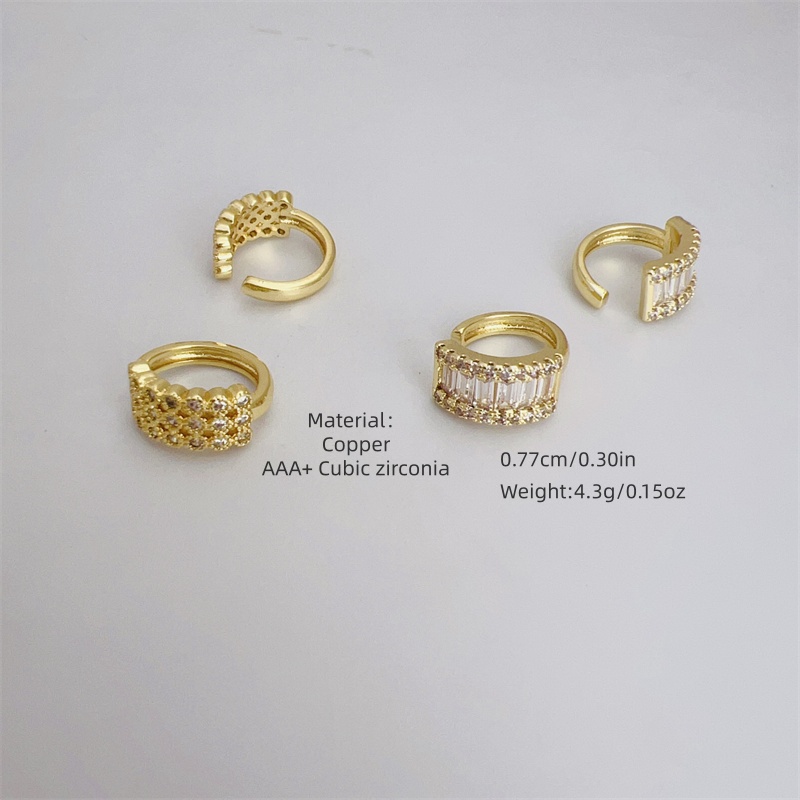 Geometric Inlay Clip Earrings For Women In Copper With 18K Gold Plating And Zircon Electroplated Finish 2