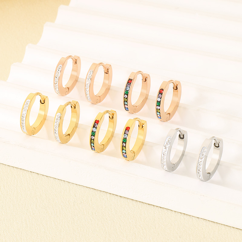 Geometric Inlay Earrings For Women In 304 Stainless Steel With 18K Real Gold Plated And PVD Coated Finish Featuring Rhinestones