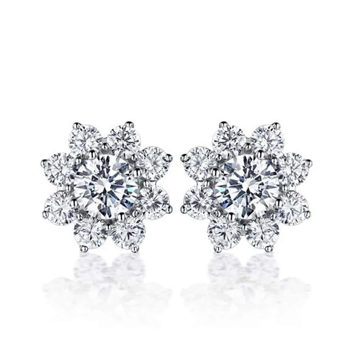 Geometric Stud Earrings With Claw Setting In Copper Featuring 0.03µm KC Golden Water Plating And Zircon Inlay 5