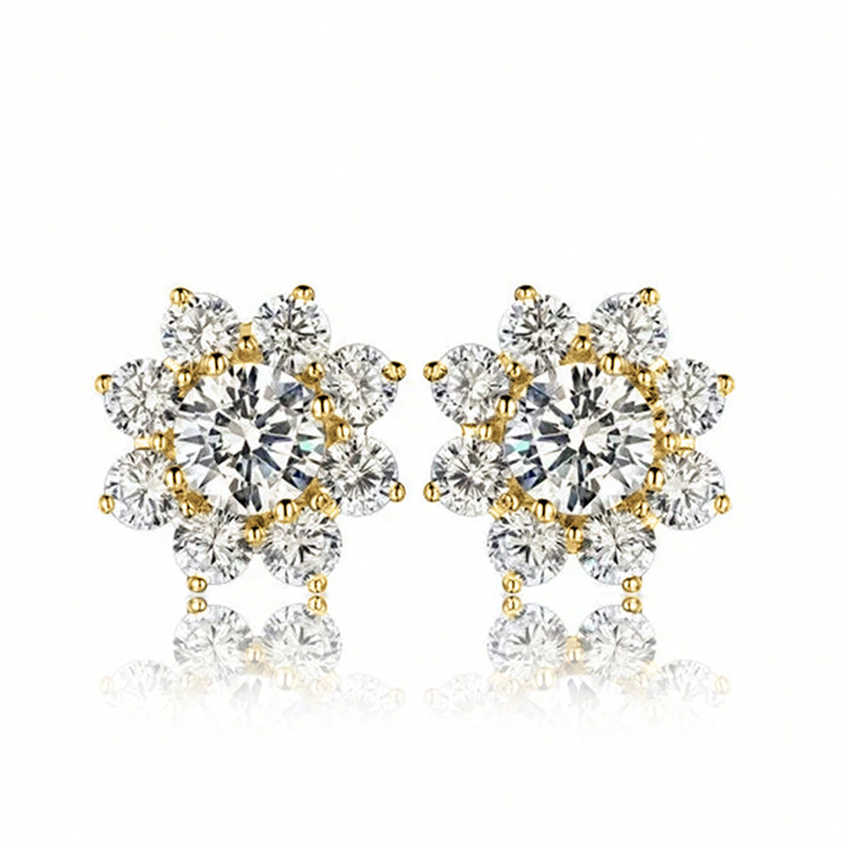 Geometric Stud Earrings With Claw Setting In Copper Featuring 0.03µm KC Golden Water Plating And Zircon Inlay 6