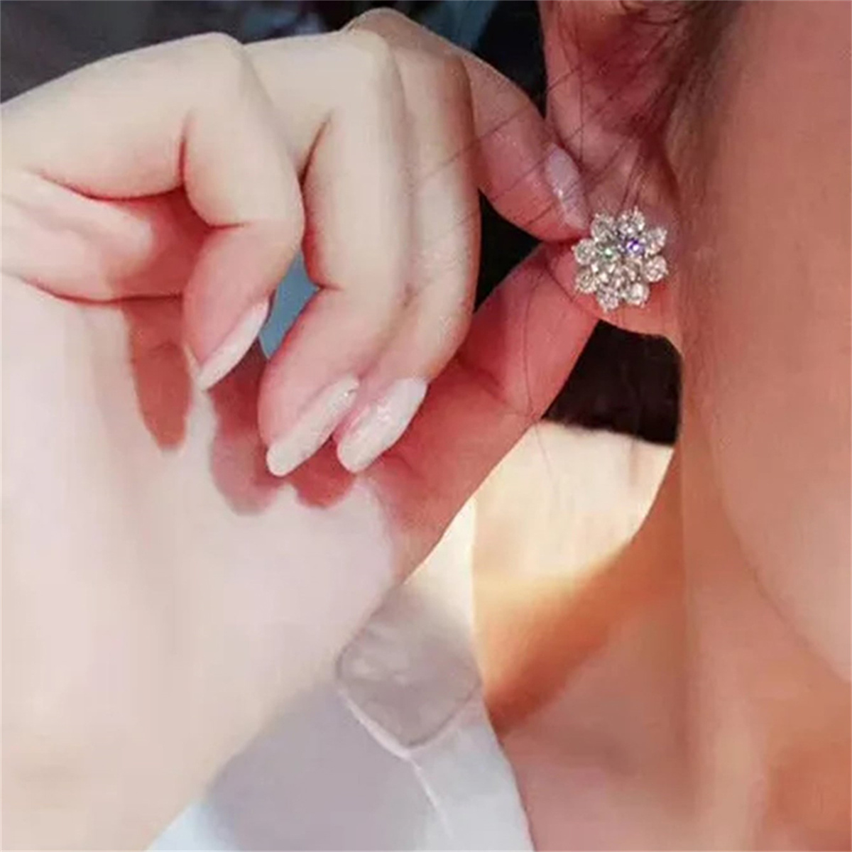 Geometric Stud Earrings With Claw Setting In Copper Featuring 0.03µm KC Golden Water Plating And Zircon Inlay 10
