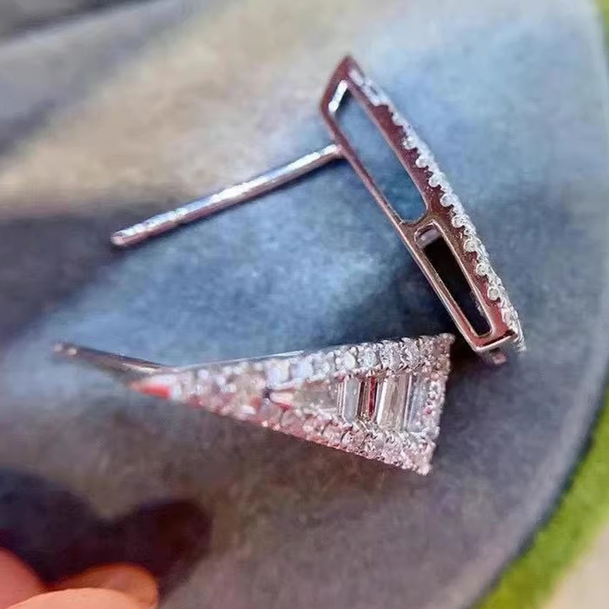 Geometric Stud Earrings With Claw Setting, Copper Base Featuring White K Water Plating And 0.03µm Thickness, Inlaid Zircon 3