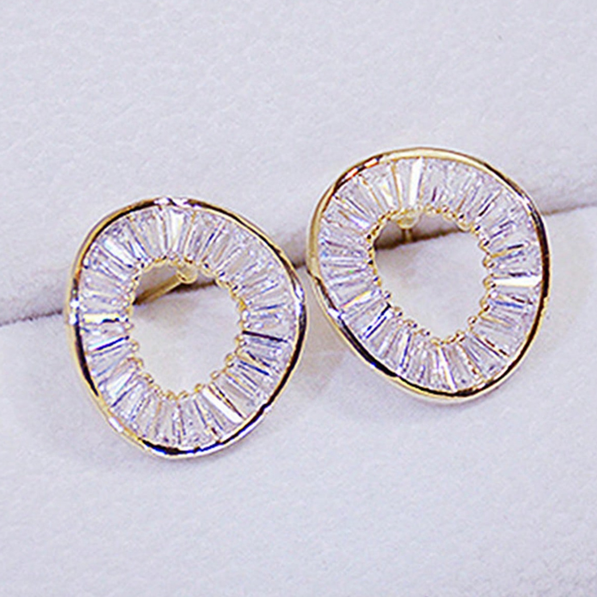Geometric Stud Earrings For Women With Claw Setting, Copper Base, KC Golden Plated Water Plating, And Zircon Inlay 2