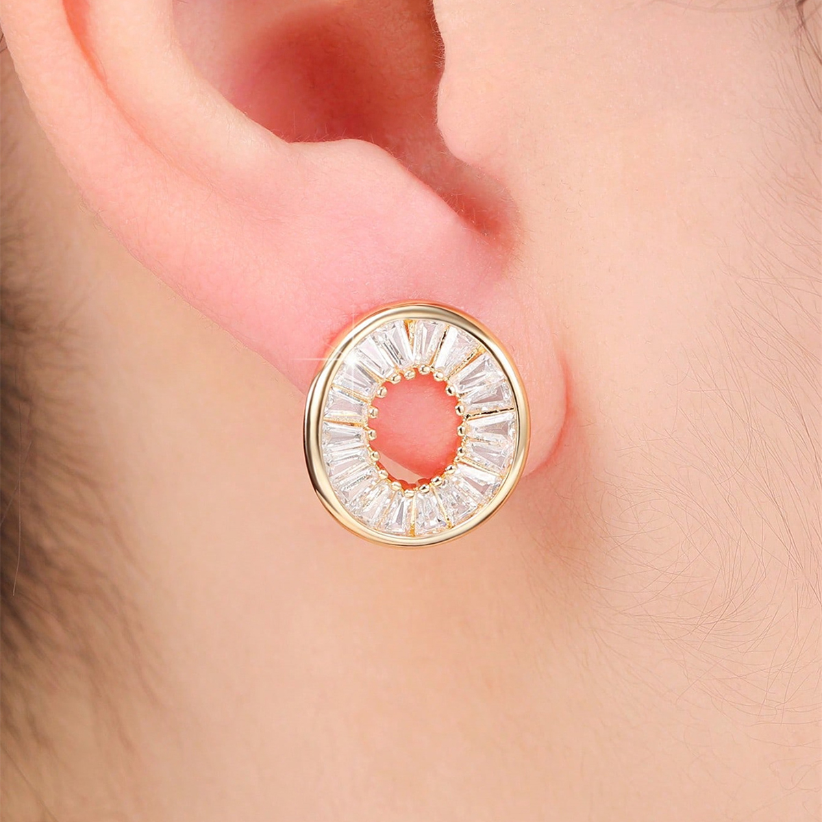 Geometric Stud Earrings For Women With Claw Setting, Copper Base, KC Golden Plated Water Plating, And Zircon Inlay 4