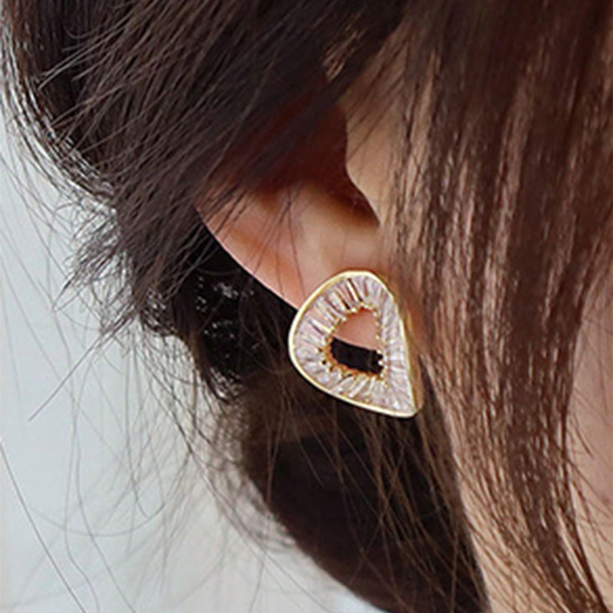 Geometric Stud Earrings For Women With Claw Setting, Copper Base, KC Golden Plated Water Plating, And Zircon Inlay 5