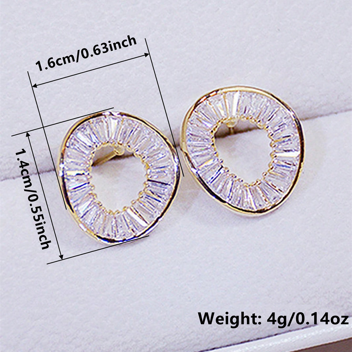 Geometric Stud Earrings For Women With Claw Setting, Copper Base, KC Golden Plated Water Plating, And Zircon Inlay 6