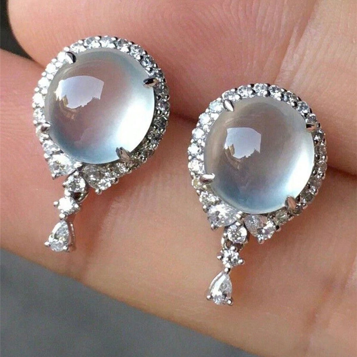 Geometric Stud Earrings For Women With Claw Setting, White K Plated Copper, And Zircon Inlay Featuring Water Plating 2