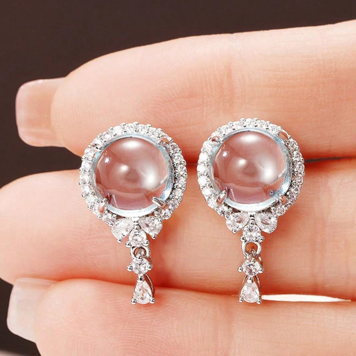 Geometric Stud Earrings For Women With Claw Setting, White K Plated Copper, And Zircon Inlay Featuring Water Plating 3