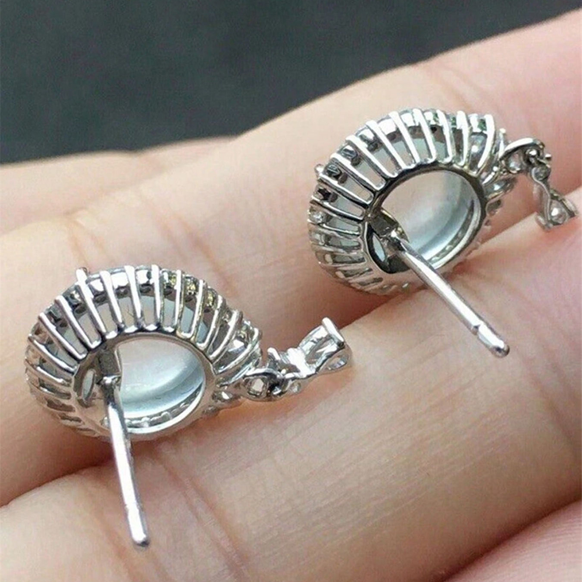 Geometric Stud Earrings For Women With Claw Setting, White K Plated Copper, And Zircon Inlay Featuring Water Plating 4