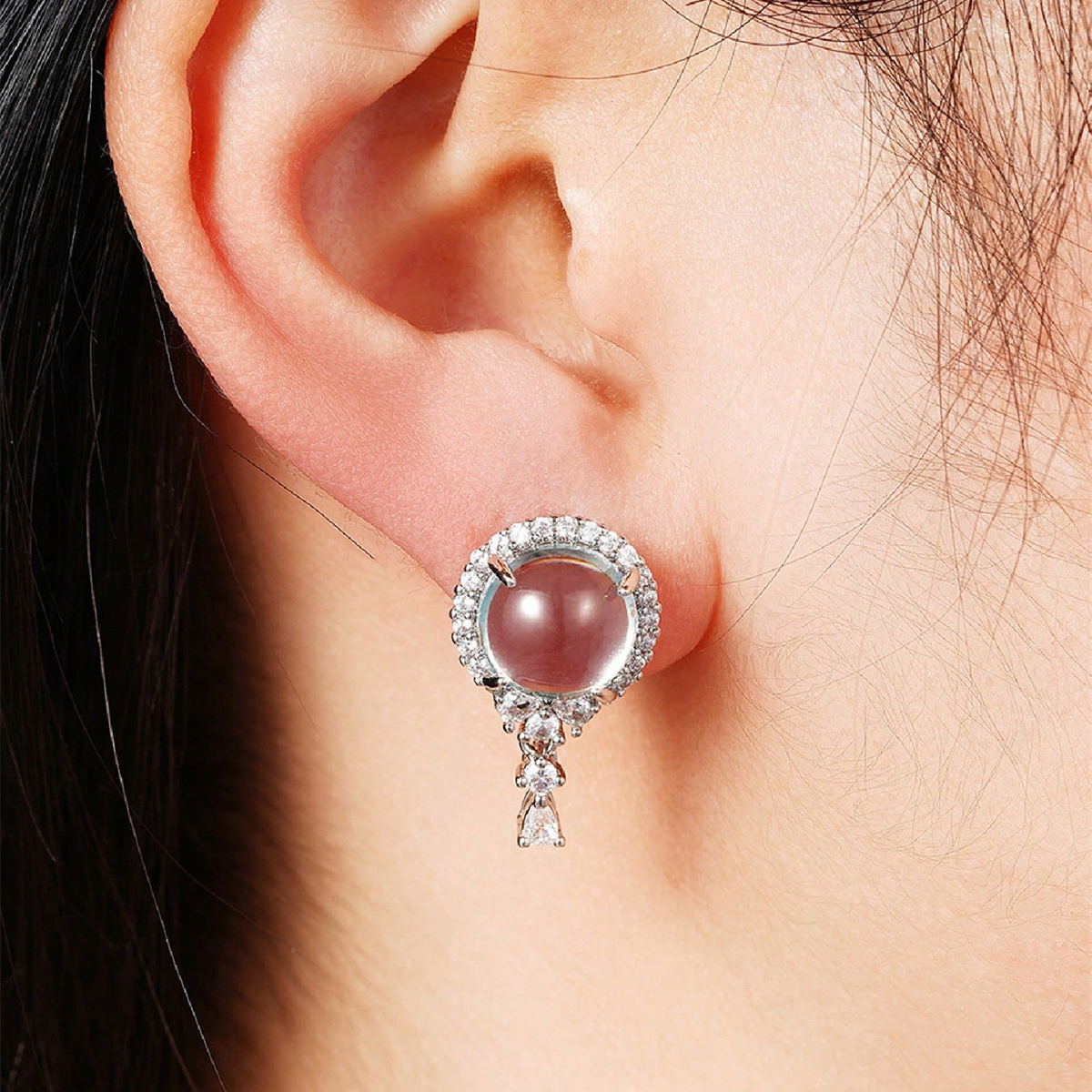 Geometric Stud Earrings For Women With Claw Setting, White K Plated Copper, And Zircon Inlay Featuring Water Plating 5