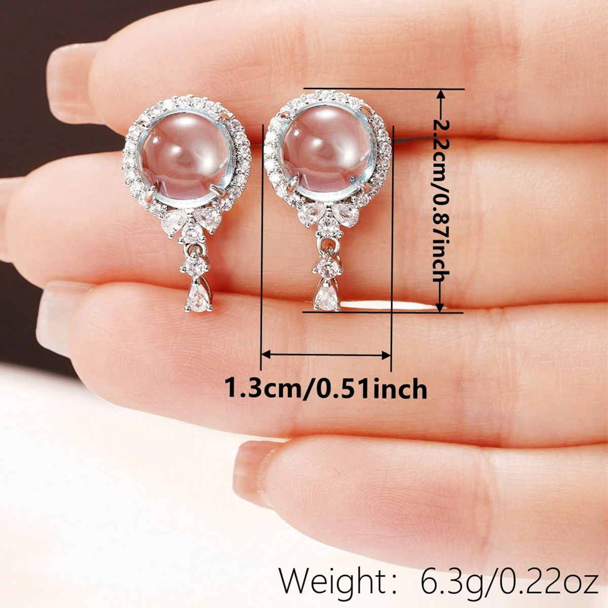 Geometric Stud Earrings For Women With Claw Setting, White K Plated Copper, And Zircon Inlay Featuring Water Plating 6