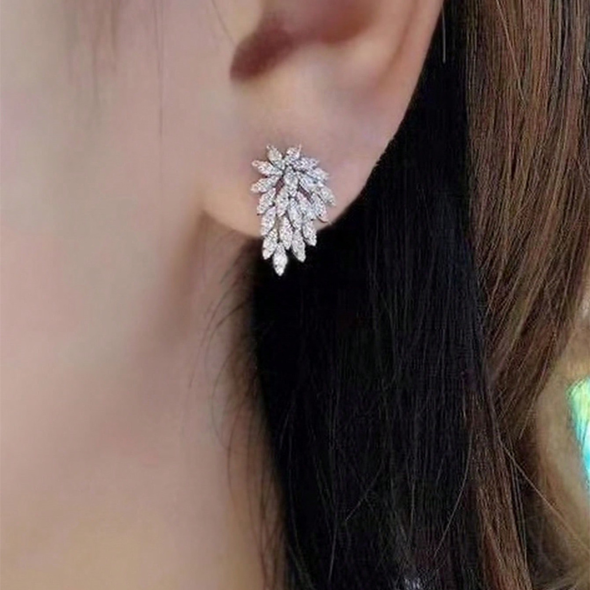 Geometric Stud Earrings For Women With Claw Setting, Copper Base, White K Gold Plated, And Zircon Inlay Featuring Water Plating 3