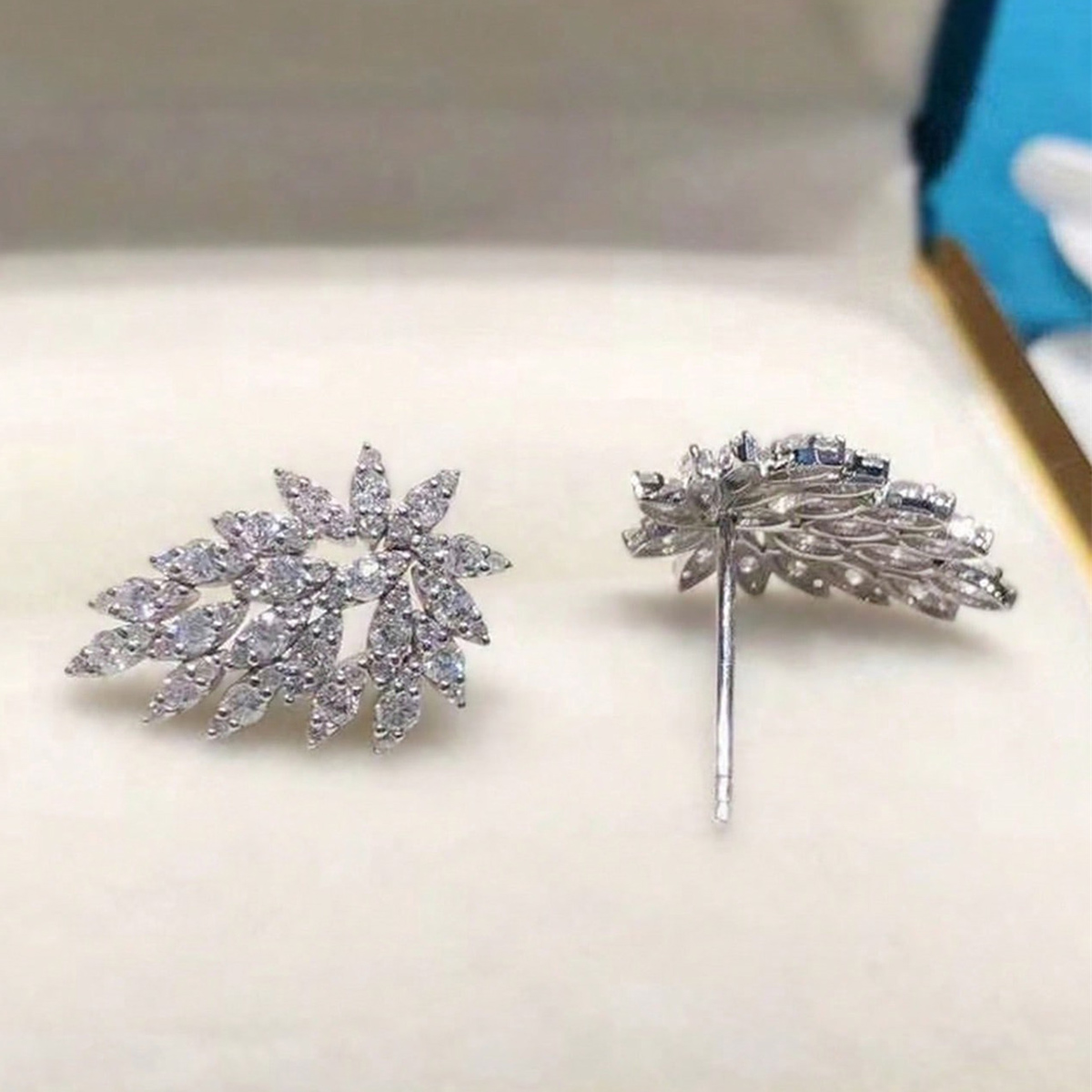 Geometric Stud Earrings For Women With Claw Setting, Copper Base, White K Gold Plated, And Zircon Inlay Featuring Water Plating 4
